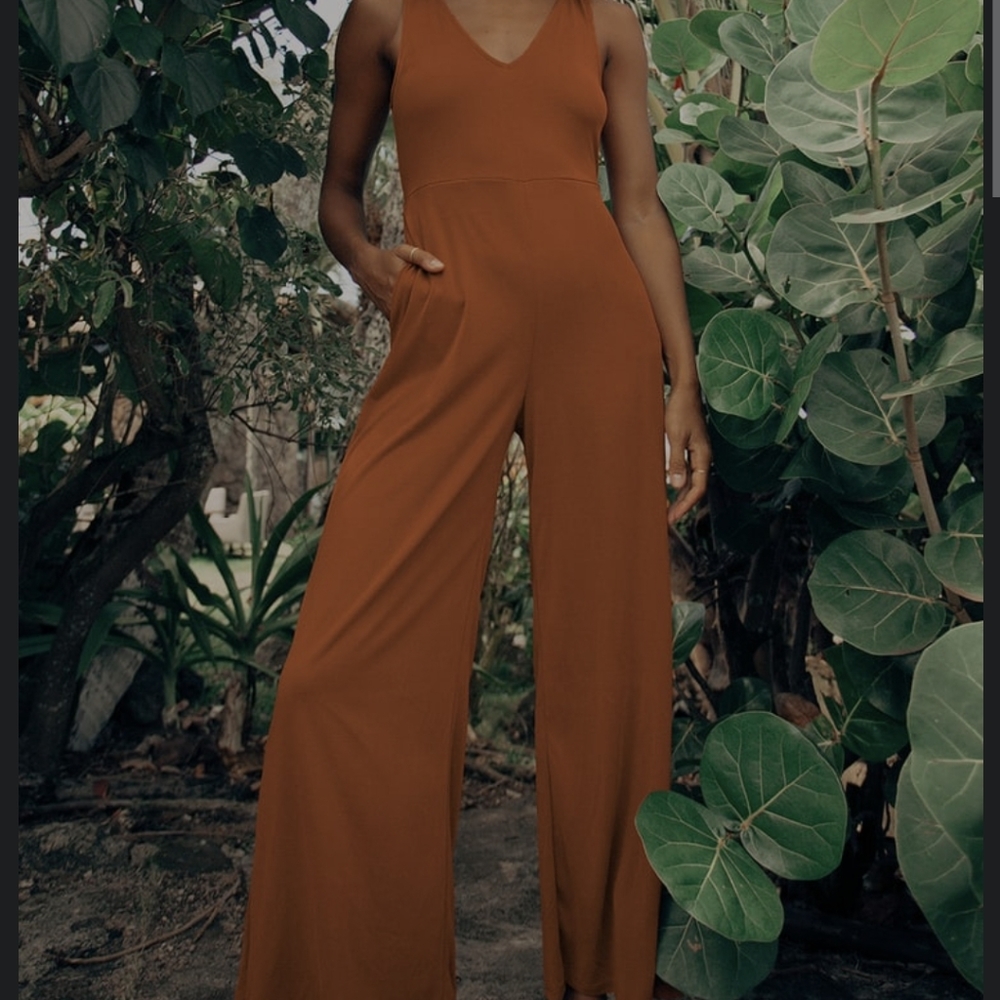 Lulus Easy Style Rust Open Back Wide Leg Jumpsuit - image 2